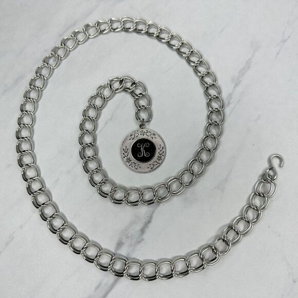 Silver Tone K Initial Chain Link Belt Y2K Festival XS/Small (XS/S) ✨ - Picture 1 of 10
